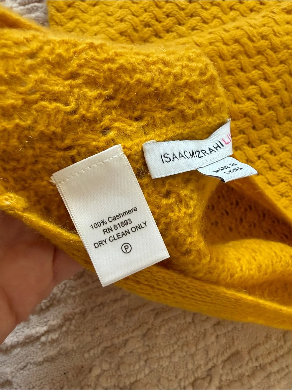 100% Cashmere Isaac Mizrahi Mustard Yellow Knit Infinity Scarf